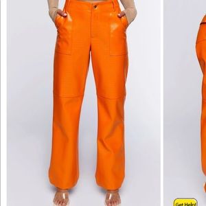 Orange pleather pants Forever 21